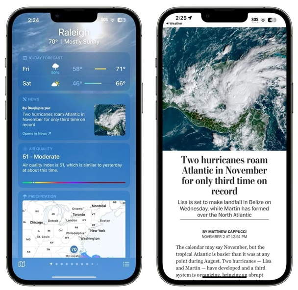庐阳苹果14维修分享iPhone 14手机如何看天气时顺带看新闻 