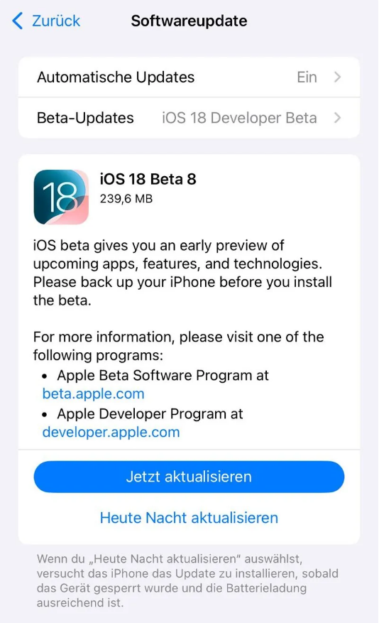 庐阳苹果手机维修分享苹果 iOS / iPadOS 18 开发者预览版 Beta 8 发布 