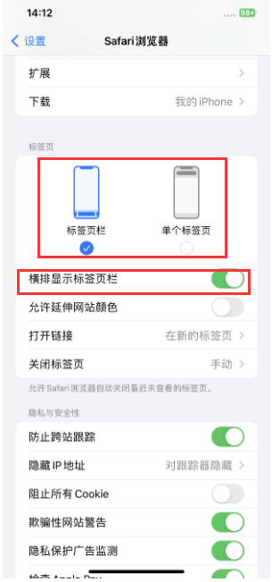 庐阳苹果手机维修分享Safari浏览器如何切换标签栏位置 